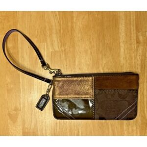 Coach Patchwork Collection Wristlet Y2K Brown Purple Logo Suede Patent Metallic
